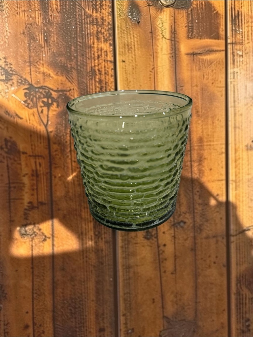 Anchor Hocking Soreno Avocado Green Tumbler Vintage Ribbed Glass Retro